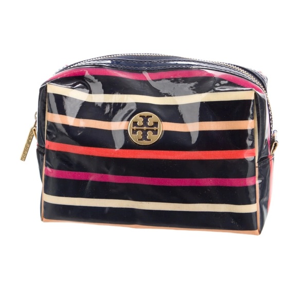 Tory Burch Navy and Multicolor Striped Cosmetic Case - Picture 1 of 9